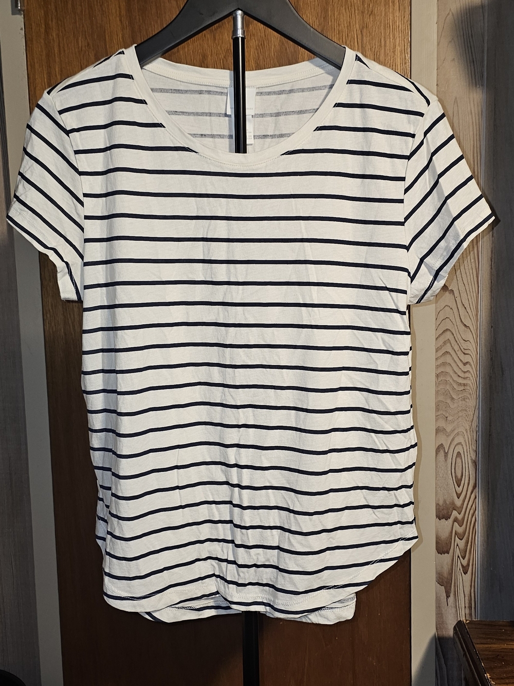 H&M White Short Sleeve Tee with Black Stripes